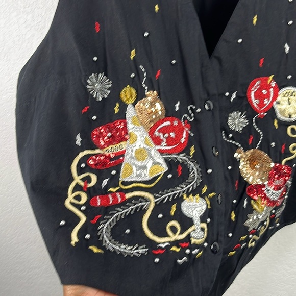 Vintage Karen Scott Women’s Y2K Black Cotton 2000 New Year Vest Millennial Sz 1X - Picture 6 of 9